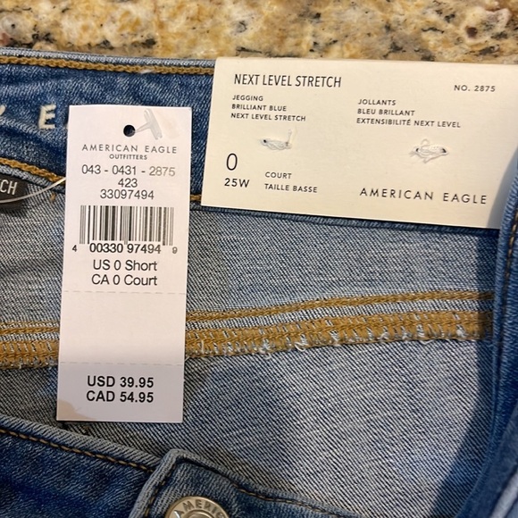 AMERICAN EAGLE SHORT LOW RIDE NEXT LEVEL STRETCH BRILL BLUE JEGGINGS - 0, 25W - Picture 7 of 7